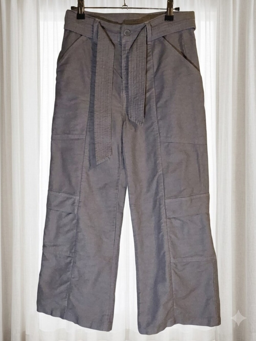 J Brand Gray Wide-Leg Cargo Pants with Self-Tie Belt